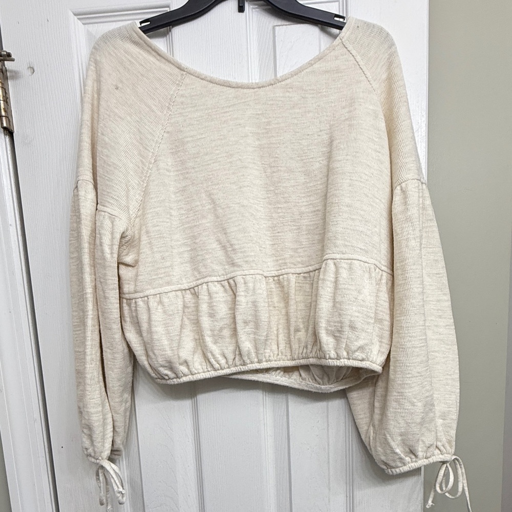 Aerie Cream Drawstring Hem Sweatshirt